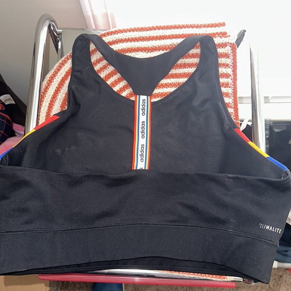 Adidas x Farm Rio Brilliant Basics Climalite Sport Racerback Stripe Bra Crop - Picture 3 of 5
